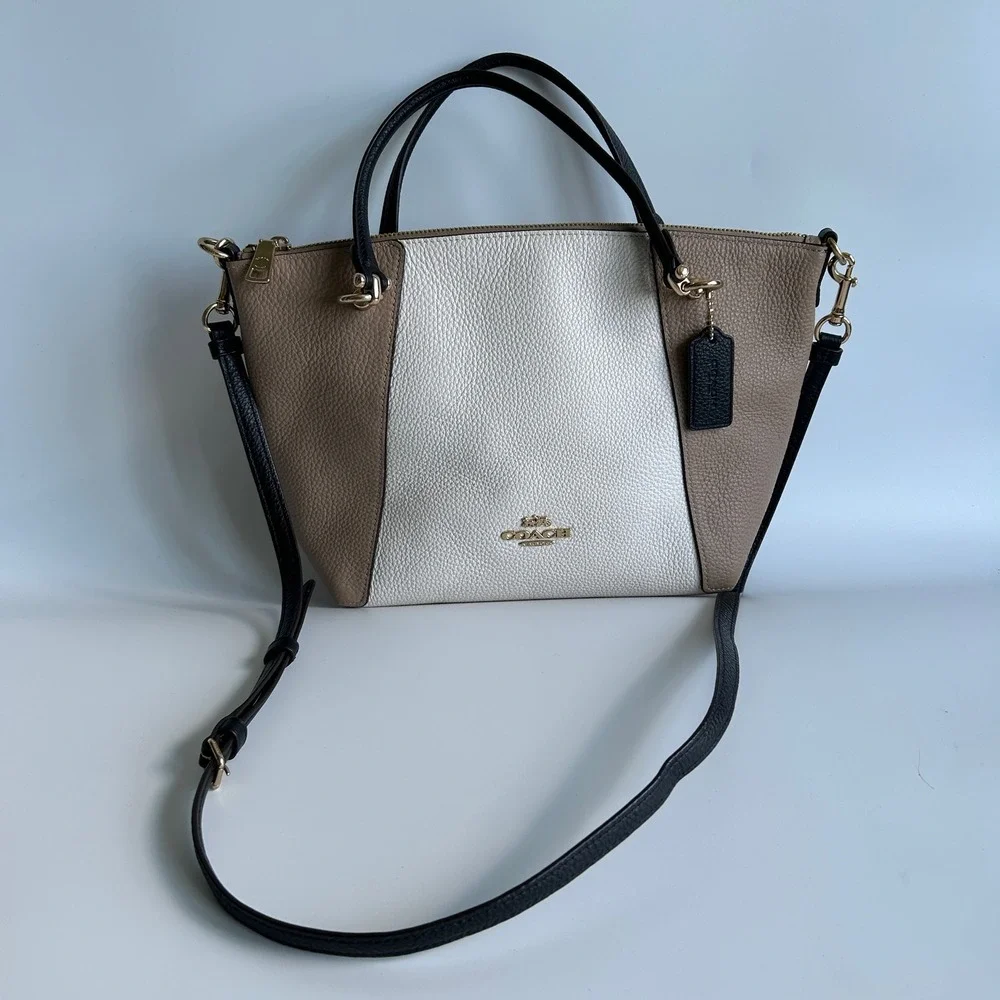 Coach Kacey Satchel Chalk Multi Pebbled Leather Bag Excellent